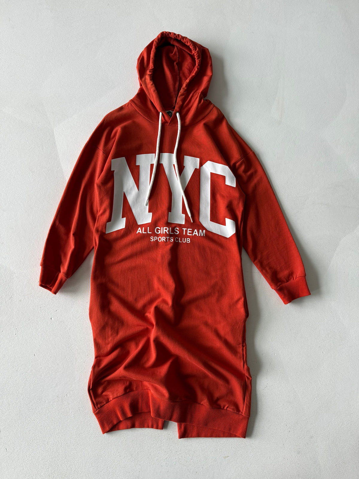 Genç Önü Baskılı Kapüşonlu Ve Arkası Yırtmaçlı Sweat Elbise | 9–15 Yaş | RG Brand | RG3366 - EKRU