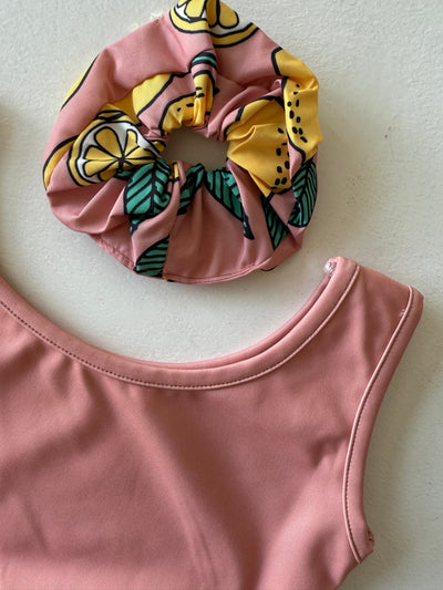 UV Korumalı Kız Genç Limon Desenli 2'li Mayo Takımı + Saç Bandı | 9-15 Yaş | RG3400 - MAVİ LİMON