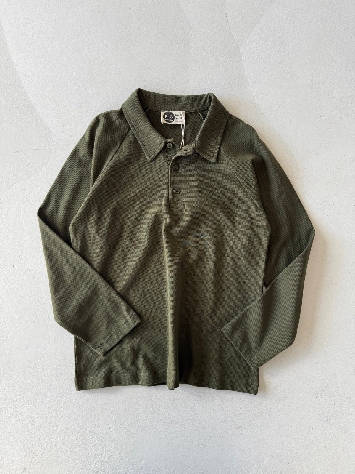 Young Polo Collar Long-Sleeve Cotton T-Shirt | Casual | Ages 9-15 | RG3411 - Khaki