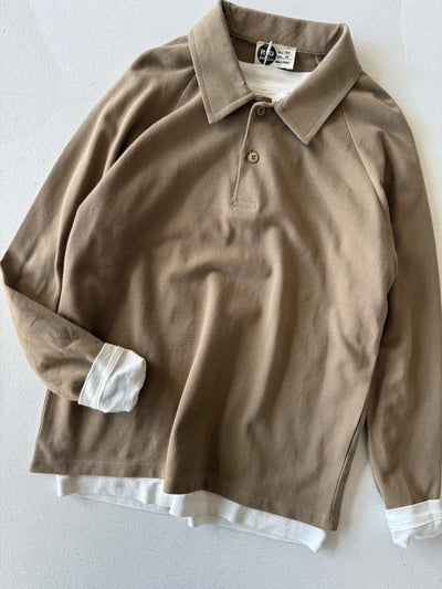 Young Polo Collar Long-Sleeve Cotton T-Shirt | Casual | Ages 9-15 | RG3411 - STONE