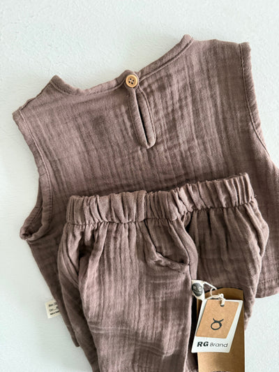 Müslin Bebek Şortlu Takım | 6 Ay–3 Yaş | RG Brand | RG367 - KAHVERENGİ