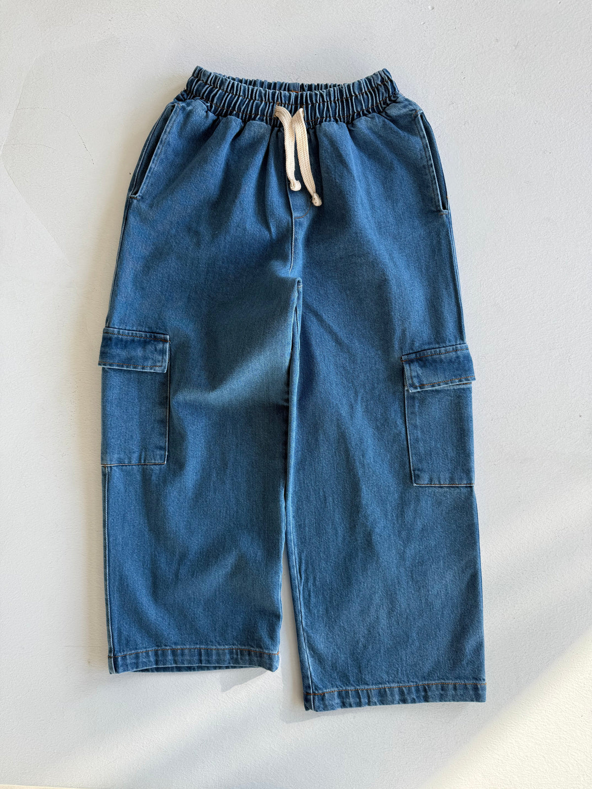 Genç Kot Pantolon | 9–15 Yaş | Mavi, Lacivert | Lastikli Bel, Bağcıklı ve Kargo Cepli | RG Brand | RG3715 - MAVİ