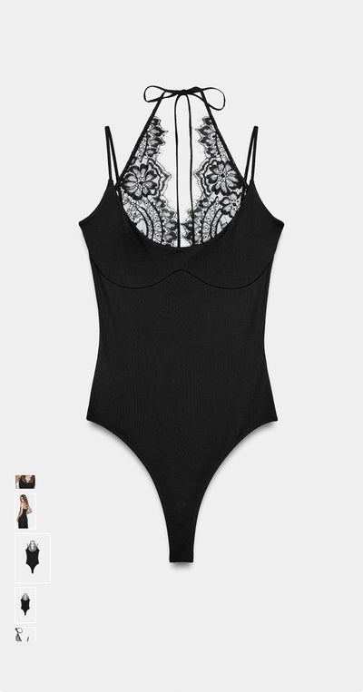 Dantelli Body Suit - Siyah