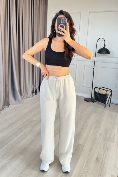 Pantaloni de Gros din In Taupe cu Legătură la Talie