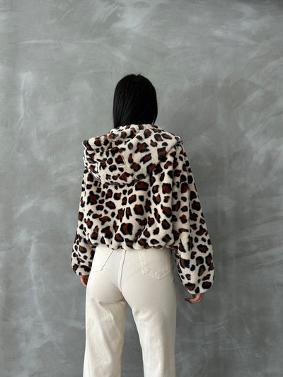 Printed Plush Wholesale Coat - Light Stone Leopard