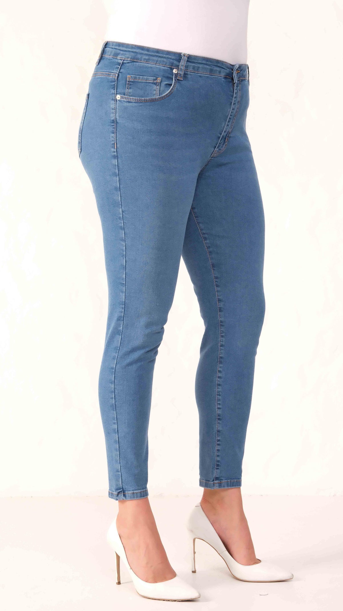 Yüksek Bel Battal Kesim Dar Paça Blue Jean Pantolon