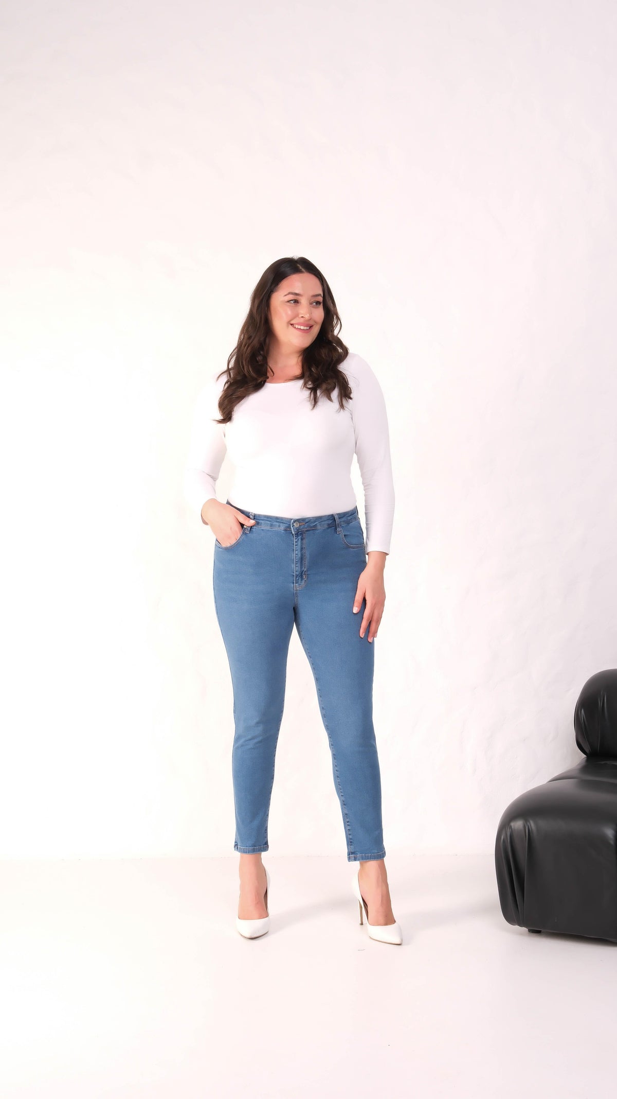 Yüksek Bel Battal Kesim Dar Paça Blue Jean Pantolon