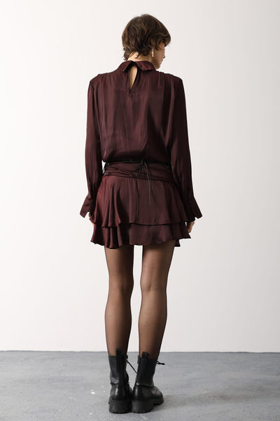 FUSTĂ MINI DIN SATIN CU CUREA LARGĂ - Bordo