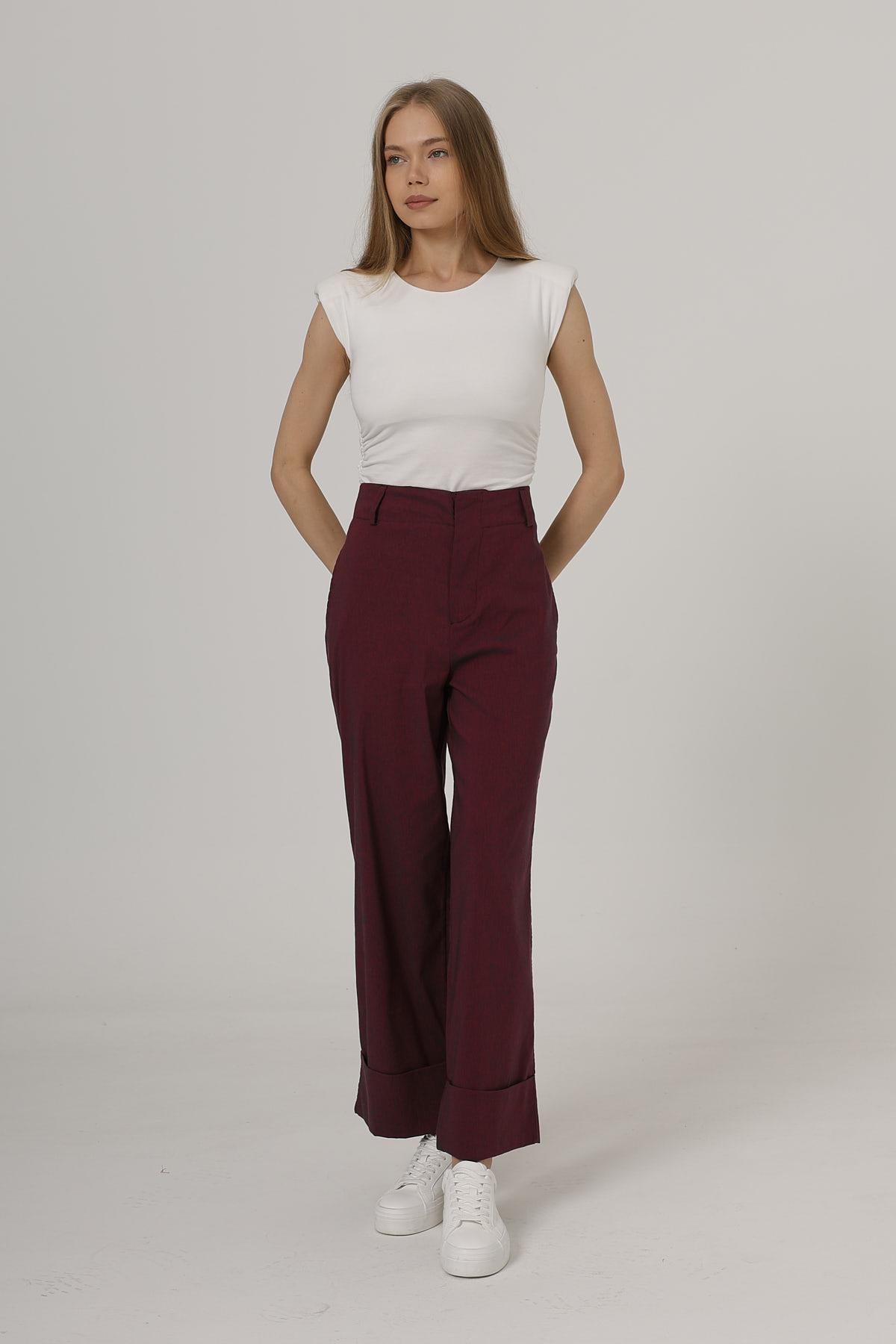 Pantaloni Picior Dublu - Bordo