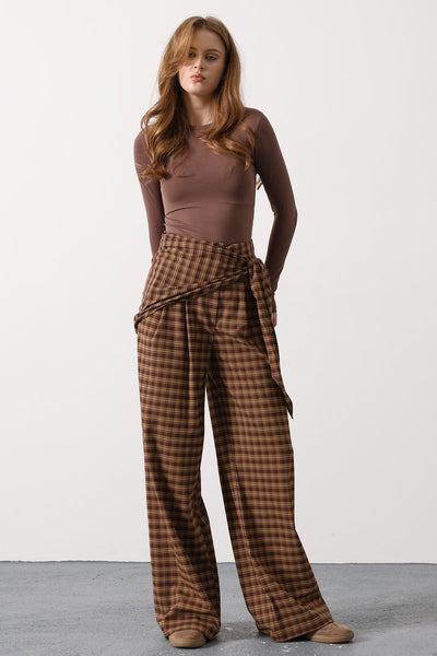 PANTALON CU LEGARE ȘI DESEN ECOZAL - MARO - CĂMILĂ