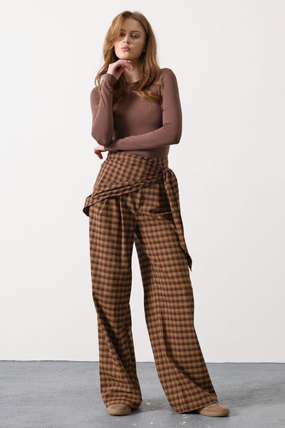 PANTALON CU LEGARE ȘI DESEN ECOZAL - MARO - CĂMILĂ
