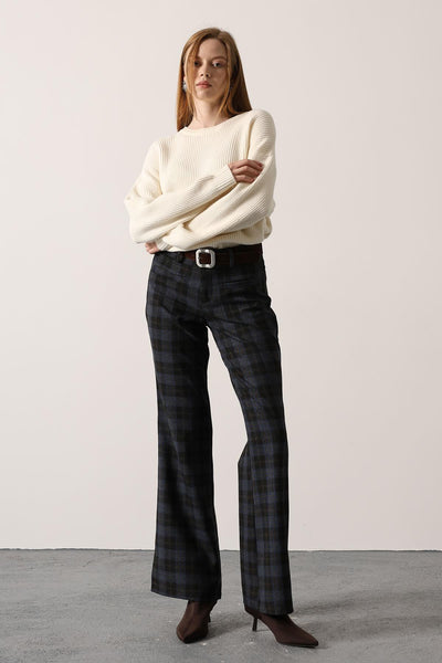 PANTALON CU DESEN ECOZAL ȘI CUREA - Bleumarin