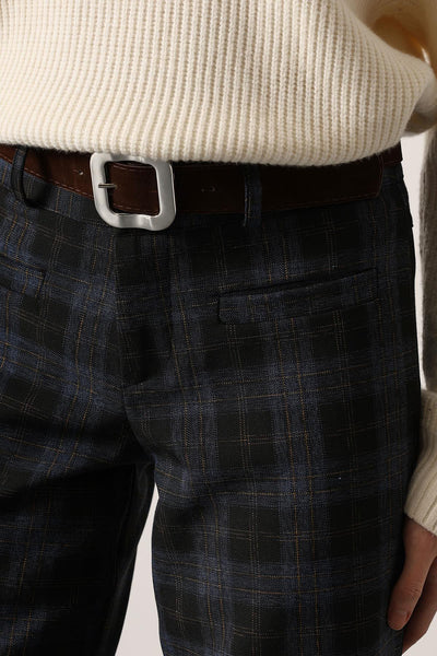 PANTALON CU DESEN ECOZAL ȘI CUREA - Bleumarin