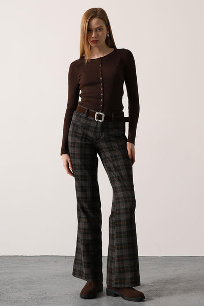 PANTALON CU DESEN ECOZAL ȘI CUREA - Negru