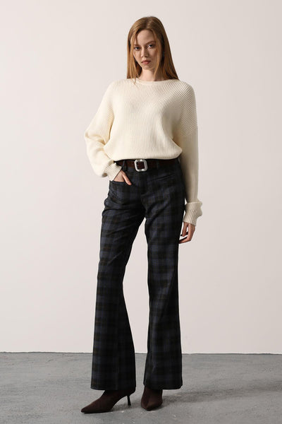 PANTALON CU DESEN ECOZAL ȘI CUREA - Bleumarin