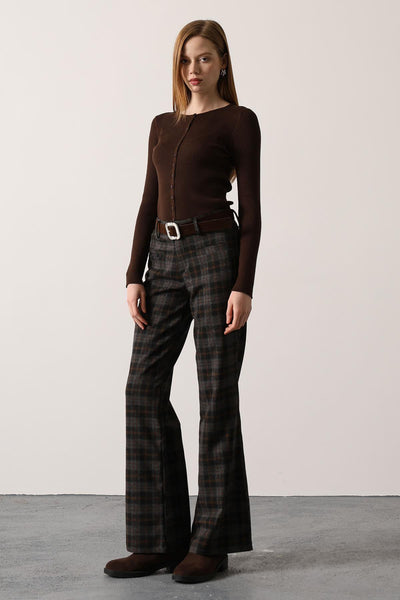 PANTALON CU DESEN ECOZAL ȘI CUREA - Negru