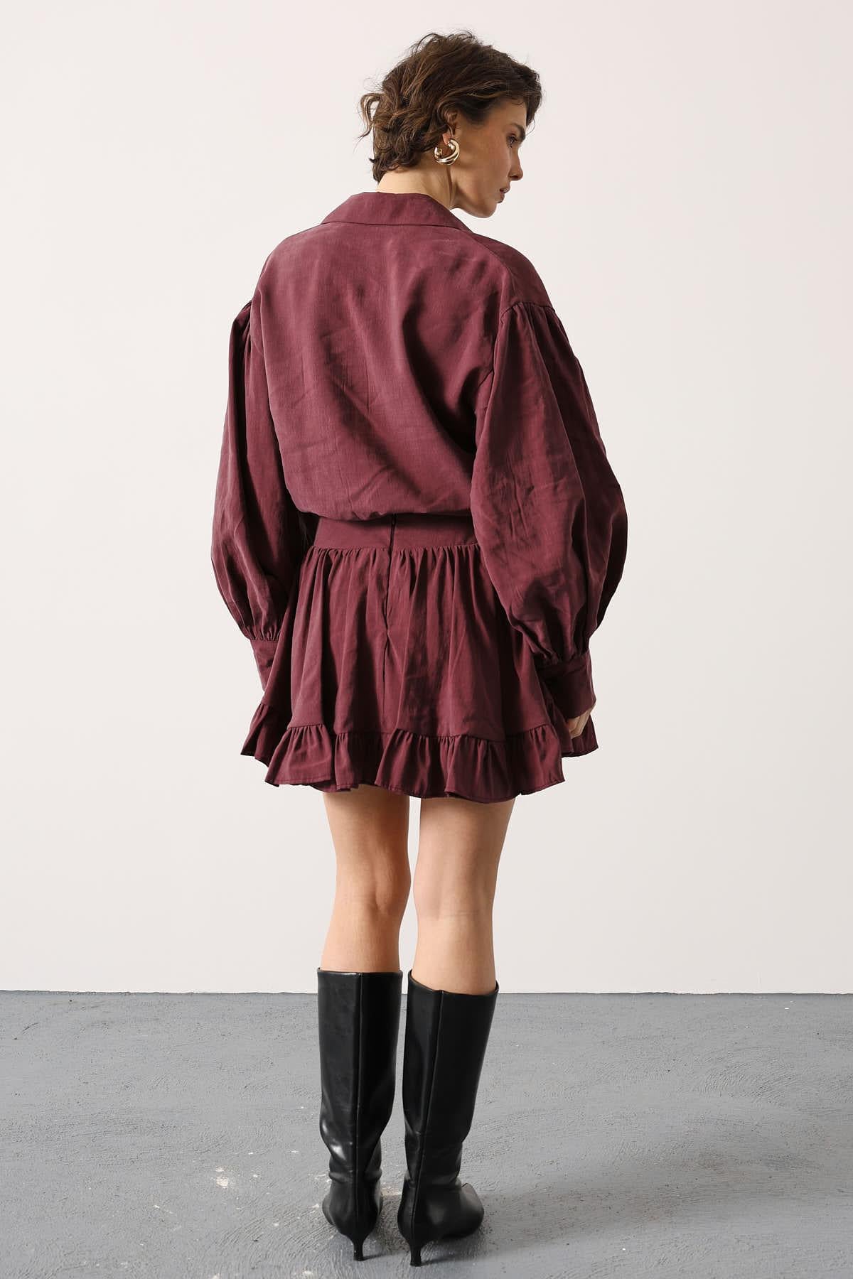 FUSTĂ MINI CU CORSET - Bordo