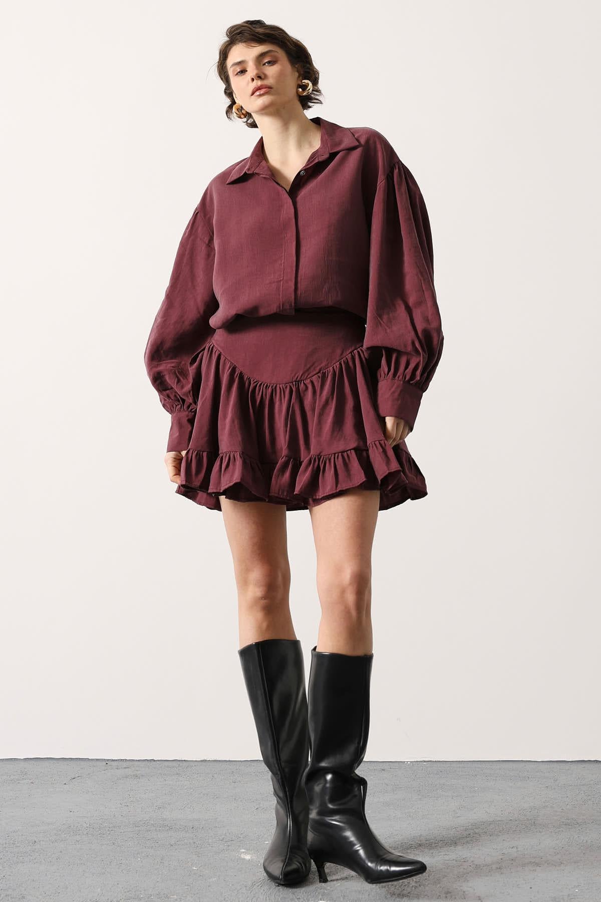 FUSTĂ MINI CU CORSET - Bordo