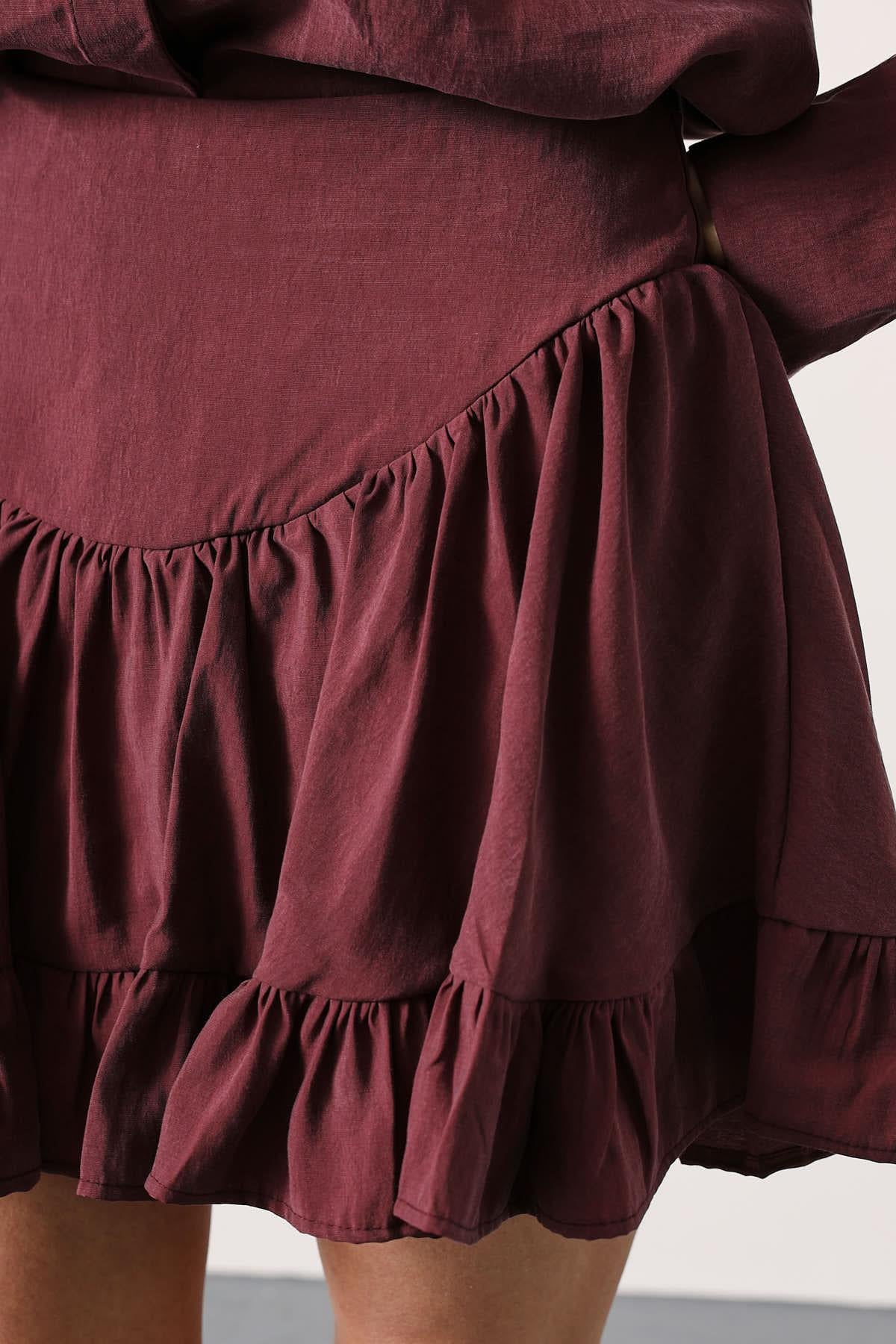 FUSTĂ MINI CU CORSET - Bordo