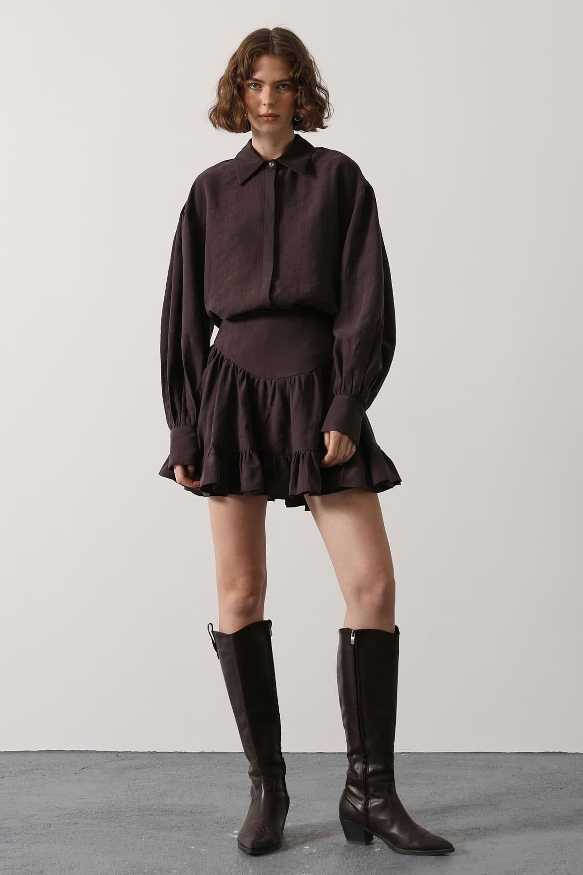 FUSTĂ MINI CU CORSET - Maro