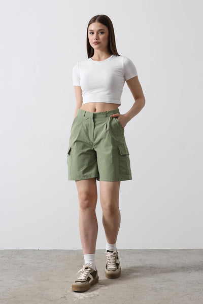 Pantaloni Scurți Cargo cu Buzunare - Cachi