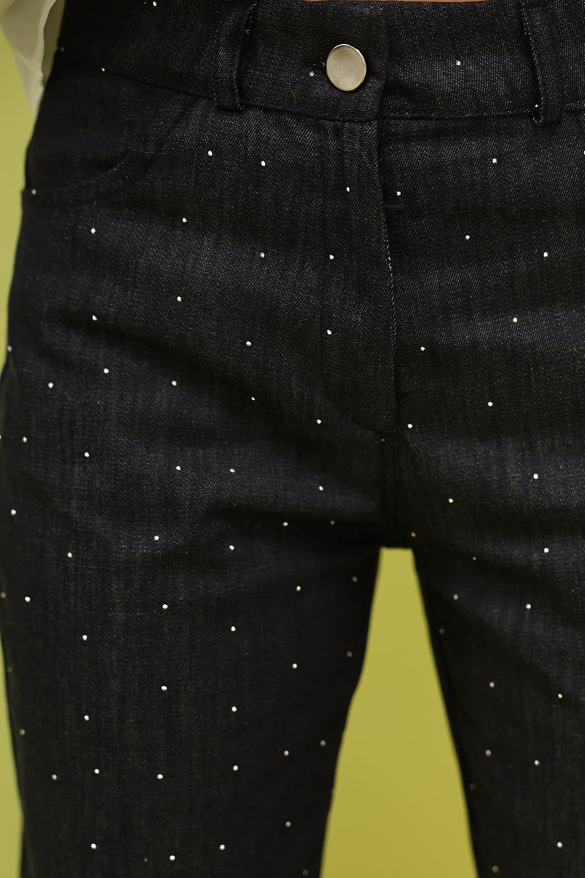 PANTALON DIN DENIM CU VOLANE - Bleumarin