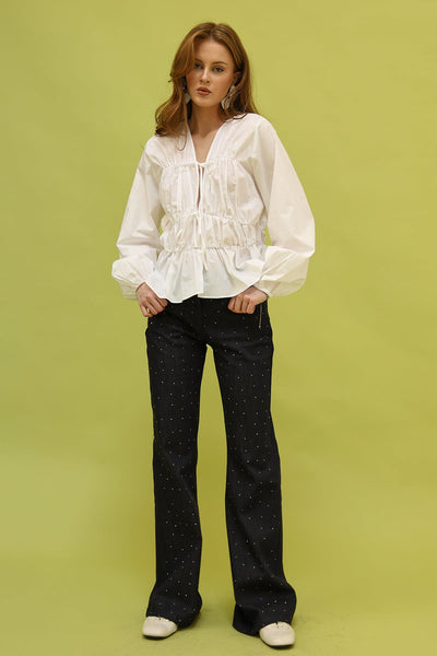 PANTALON DIN DENIM CU VOLANE - Bleumarin