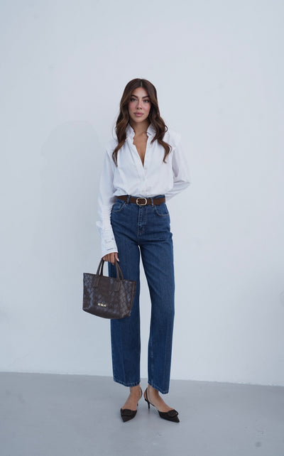 Yüksek Bel Kemer Detaylı Balon Kalıp Dark Blue Jean Pantolon