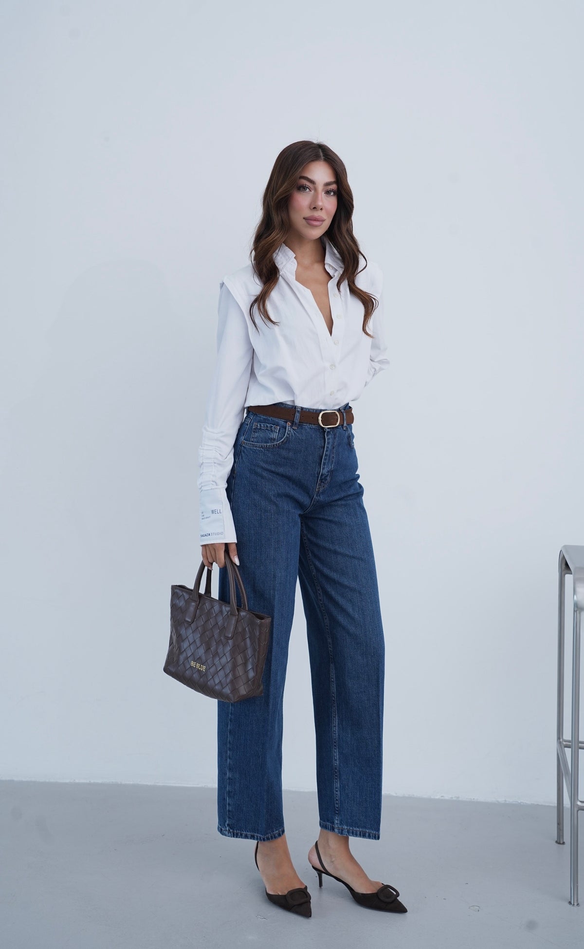 Yüksek Bel Kemer Detaylı Balon Kalıp Dark Blue Jean Pantolon
