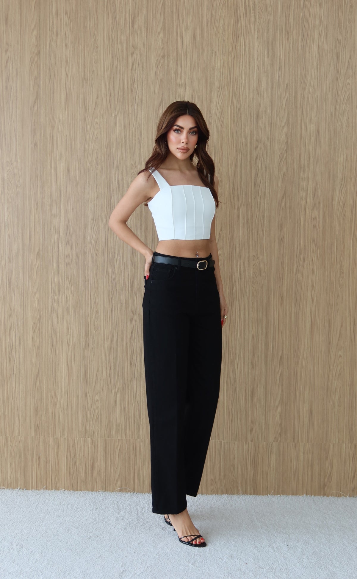 High-Waisted Belt-Detail Balloon-Fit Black Jean Pants