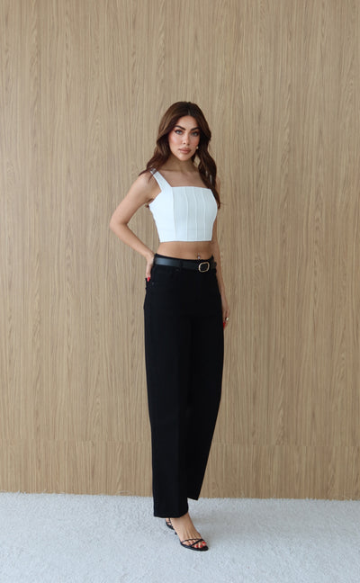 High-Waisted Belt-Detail Balloon-Fit Black Jean Pants