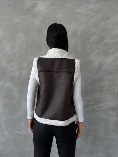 Wholesale Suet Collar Furred Vest - Anthracite Cream