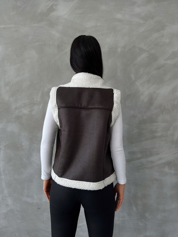 Wholesale Suet Collar Furred Vest - Anthracite Cream