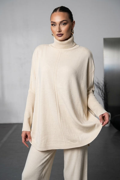 Soft&amp;Cozy Oversize Triko Takım - Kemik