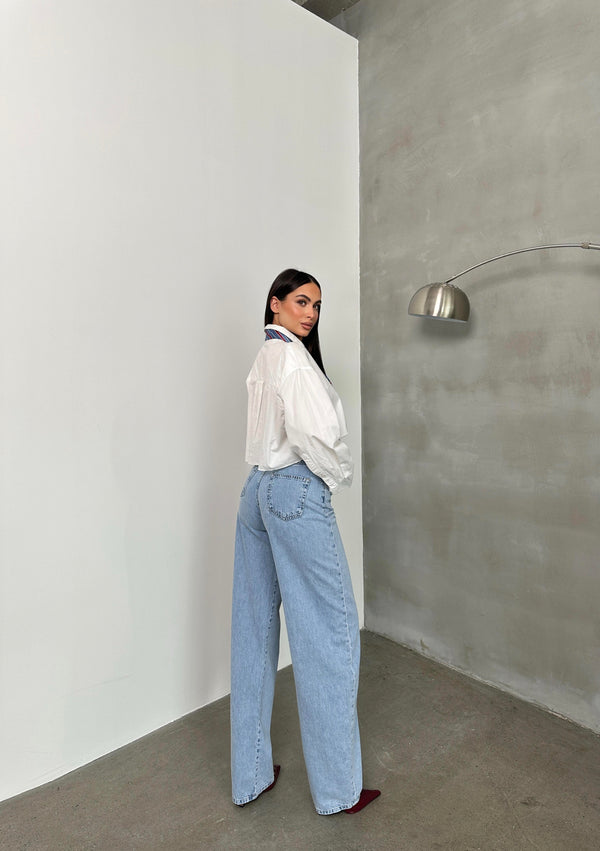 Yüksel Bel Bacak Boyu Balon Kesim Barrel Fit  Light Blue Jean Pantolon
