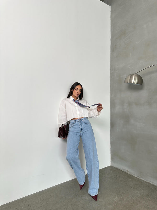 Yüksel Bel Bacak Boyu Balon Kesim Barrel Fit  Light Blue Jean Pantolon