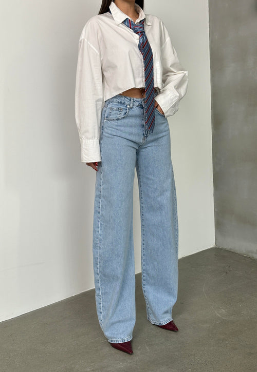 Yüksel Bel Bacak Boyu Balon Kesim Barrel Fit  Light Blue Jean Pantolon
