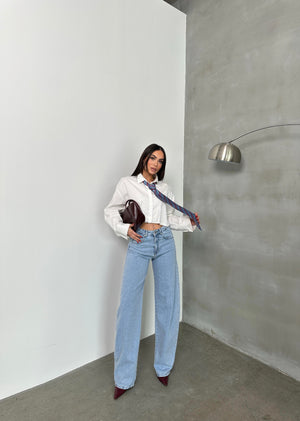 Yüksel Bel Bacak Boyu Balon Kesim Barrel Fit  Light Blue Jean Pantolon