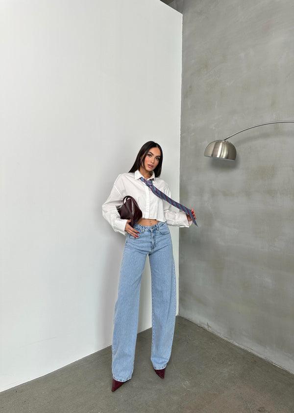 Yüksel Bel Bacak Boyu Balon Kesim Barrel Fit  Light Blue Jean Pantolon