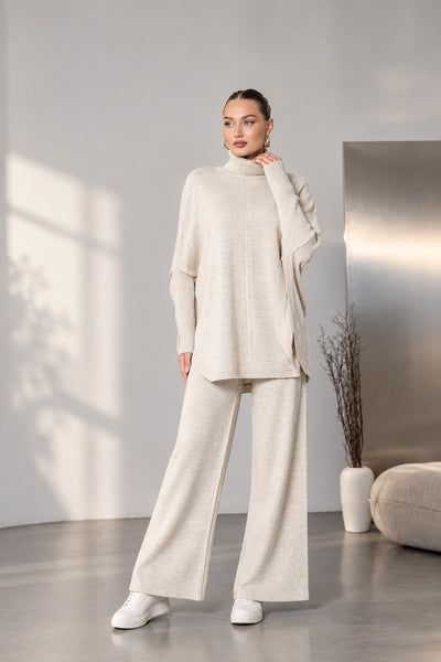 Soft&amp;Cozy Oversize Triko Takım - Kemik