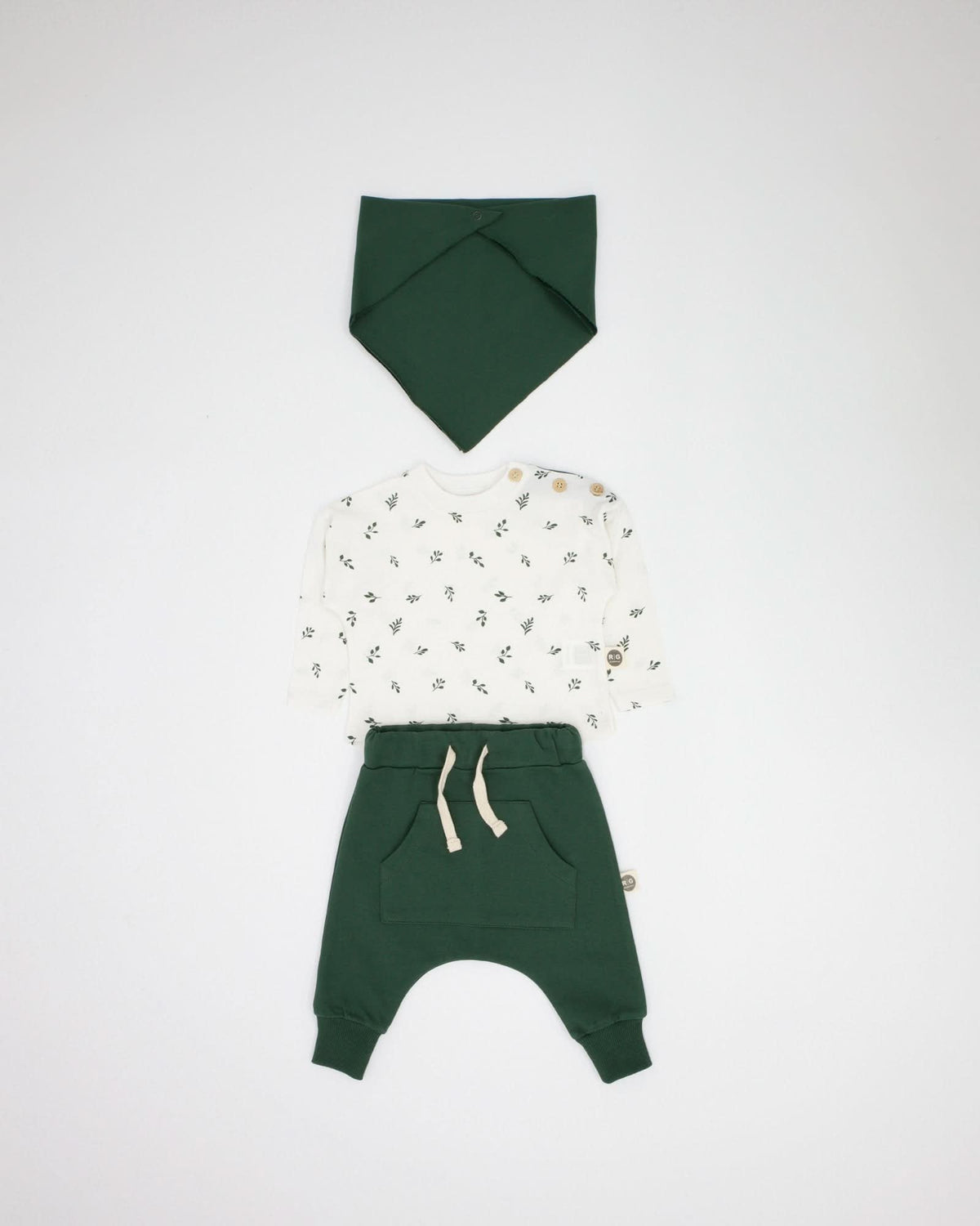Bebek Doğal Kumaş Kanguru Cepli 3 Parça Set | 0–24 Ay | RG Brand | RG311 - HAKİ