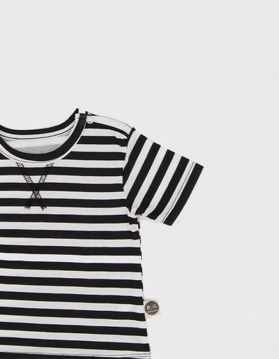 Unisex Bebek Çizgili Tişört ve Şort Takımı | 0–24 Ay | RG Brand | RG333 - SİYAH