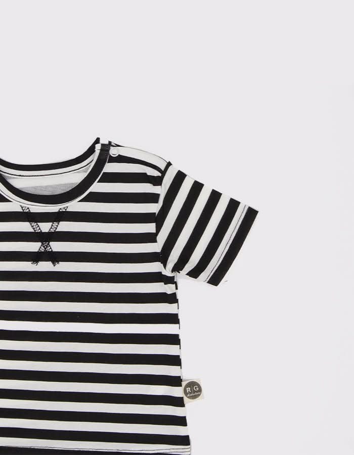 Unisex Bebek Çizgili Tişört ve Şort Takımı | 0–24 Ay | RG Brand | RG333 - SİYAH