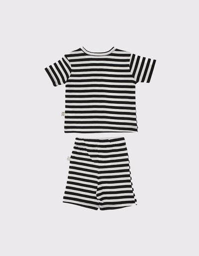 Unisex Bebek Çizgili Tişört ve Şort Takımı | 0–24 Ay | RG Brand | RG333 - SİYAH