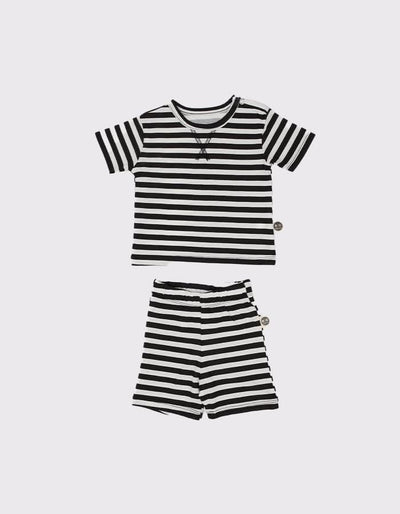 Unisex Bebek Çizgili Tişört ve Şort Takımı | 0–24 Ay | RG Brand | RG333 - SİYAH