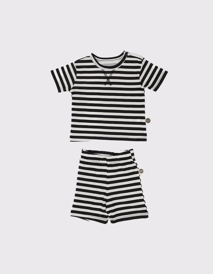 Unisex Bebek Çizgili Tişört ve Şort Takımı | 0–24 Ay | RG Brand | RG333 - SİYAH