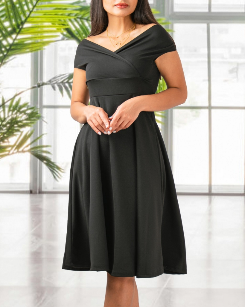 Rochie creponată cu mânecă scurtă, decolteu petrecut și fustă cu volane, 35562