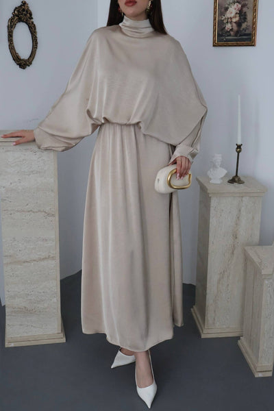 Rochie bej din satin jacquard