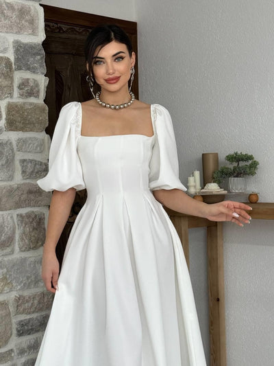 Rochie Benjamin din crep, midi, cu volane