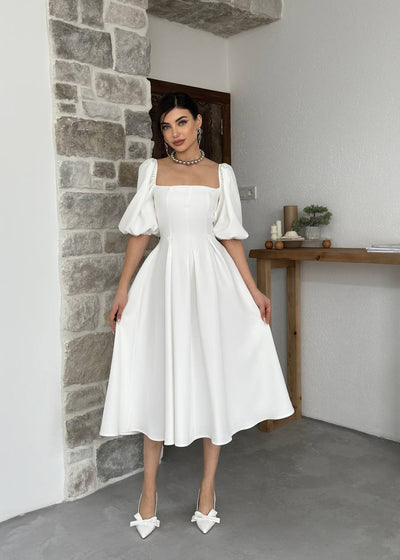 Rochie Benjamin din crep, midi, cu volane
